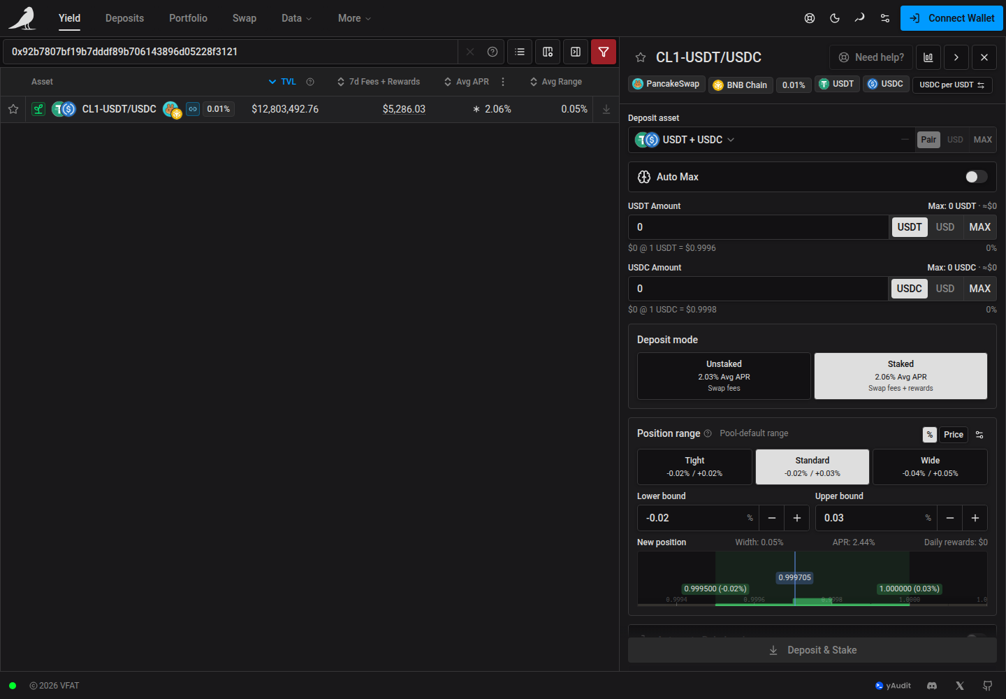 Combined selector with underlying token amounts