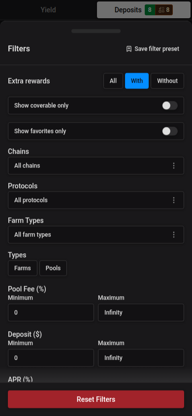 Extra rewards choices in the mobile Deposits filters drawer