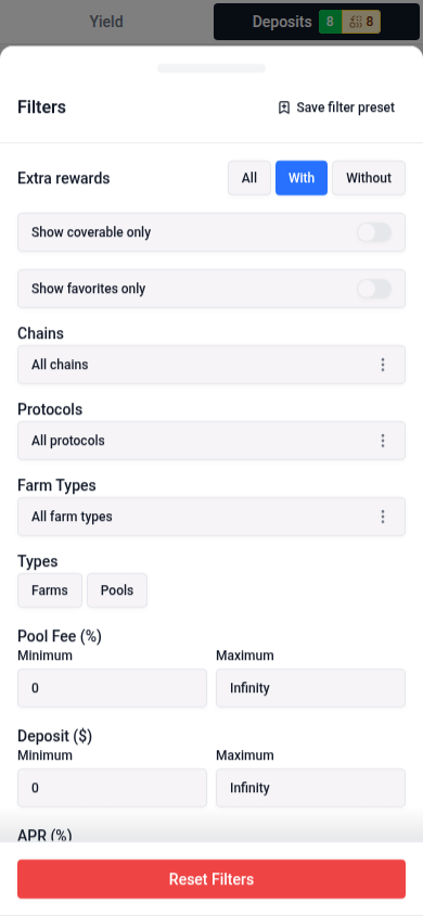 Extra rewards choices in the mobile Deposits filters drawer