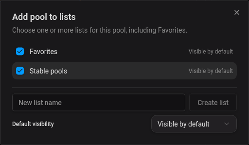 Choose lists for a pool