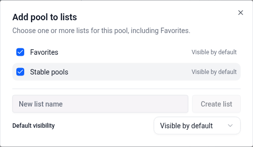 Choose lists for a pool