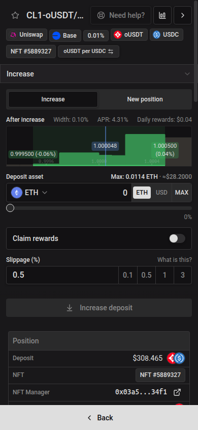 One-click price selector in a position's widget on a phone
