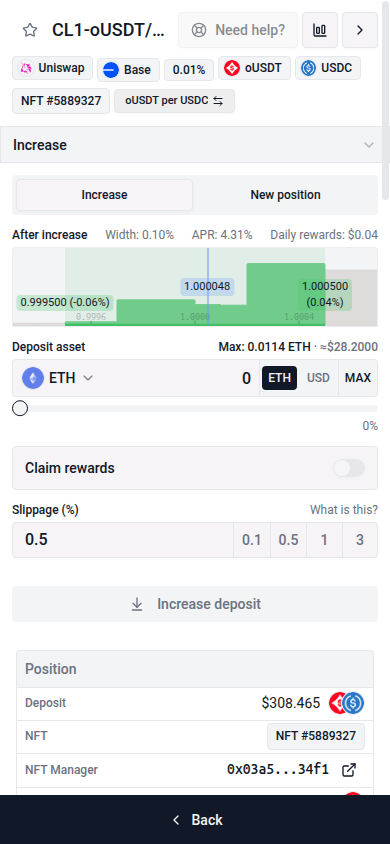 One-click price selector in a position's widget on a phone