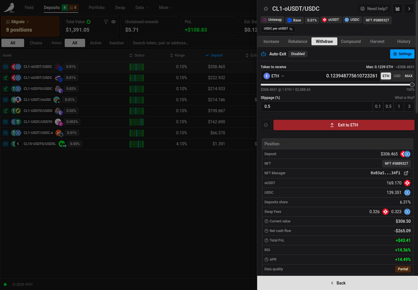 Combined token and amount field for withdrawals