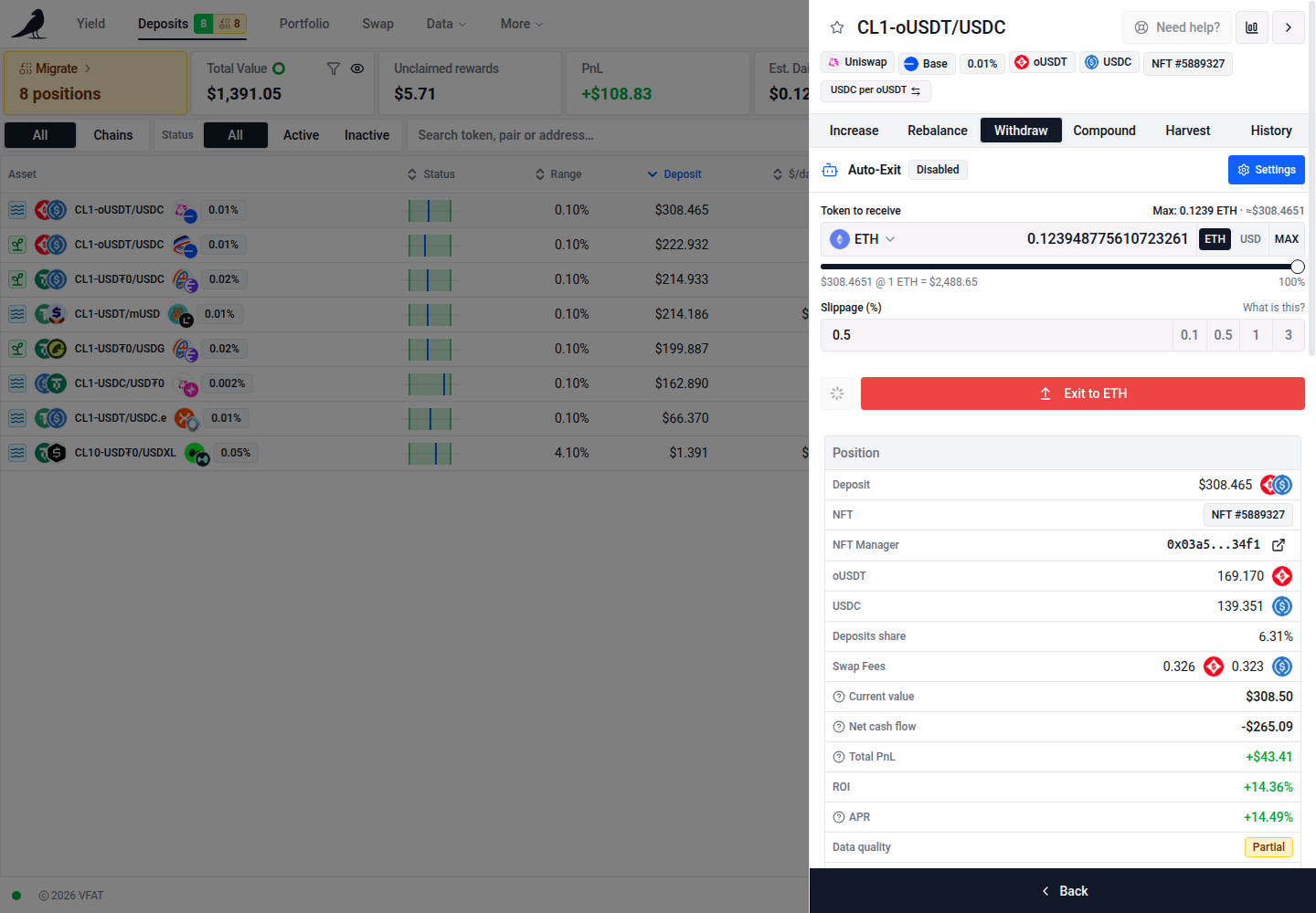 Combined token and amount field for withdrawals